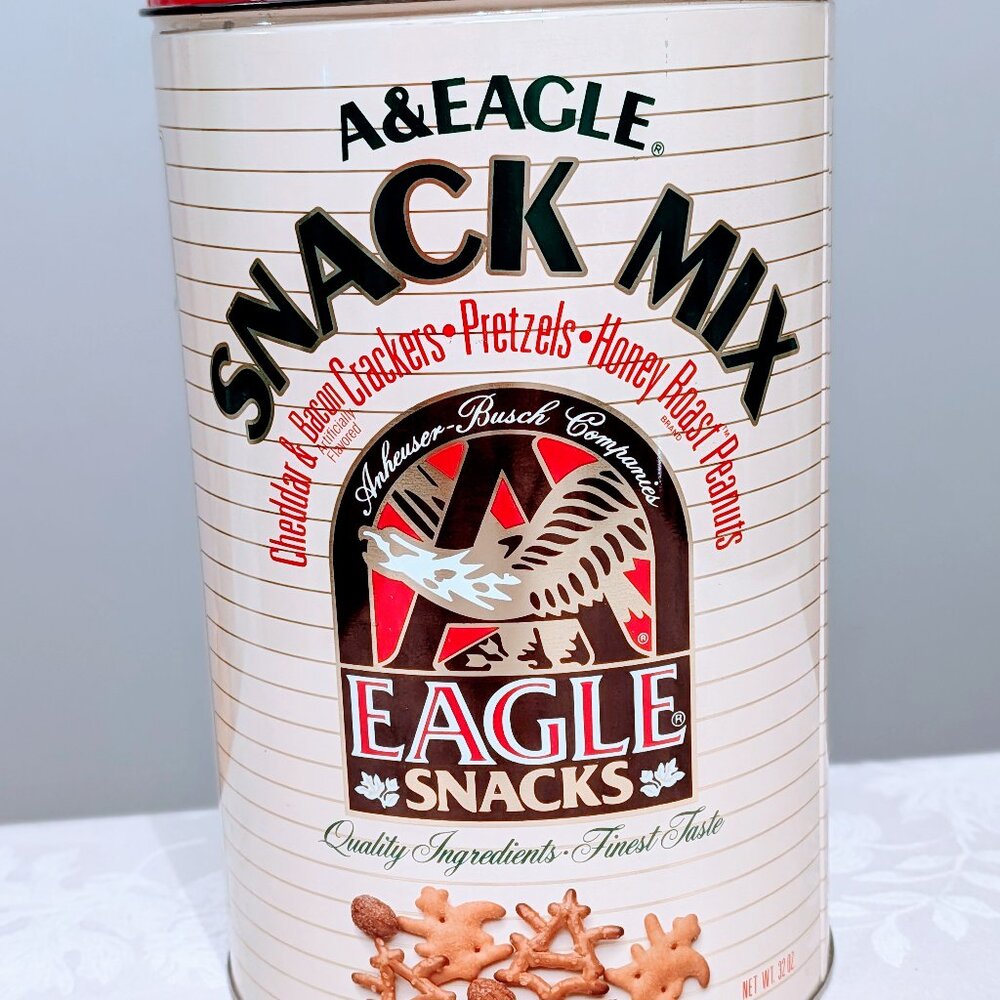 VTG 80s A & Eagle Snack Mix Metal Tin Anheuser-Busch 32oz Collectible Advertise